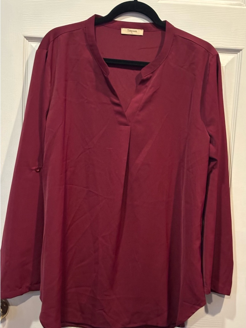 Women’s Long-Sleeve V-Neck Blouse in Burgundy